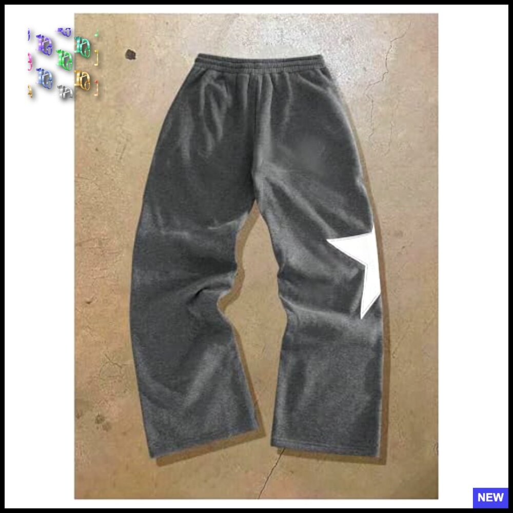 Men's Baggy Sweatpants Y2K Star Graphic Print Wide Leg Jogger Track Pants - Picture 2 of 5